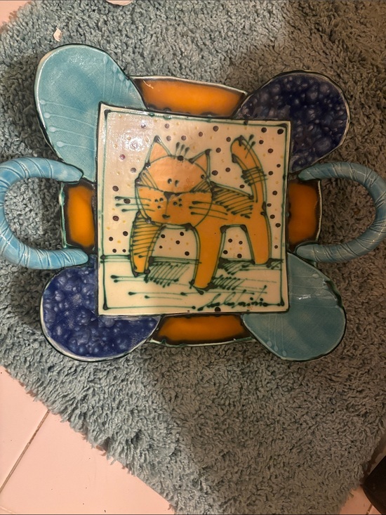 Juozas & Rasa Saldaitis Other - RARE Juozas & Rasa Saldaitis CAT wall /art platter with double handles ;signed